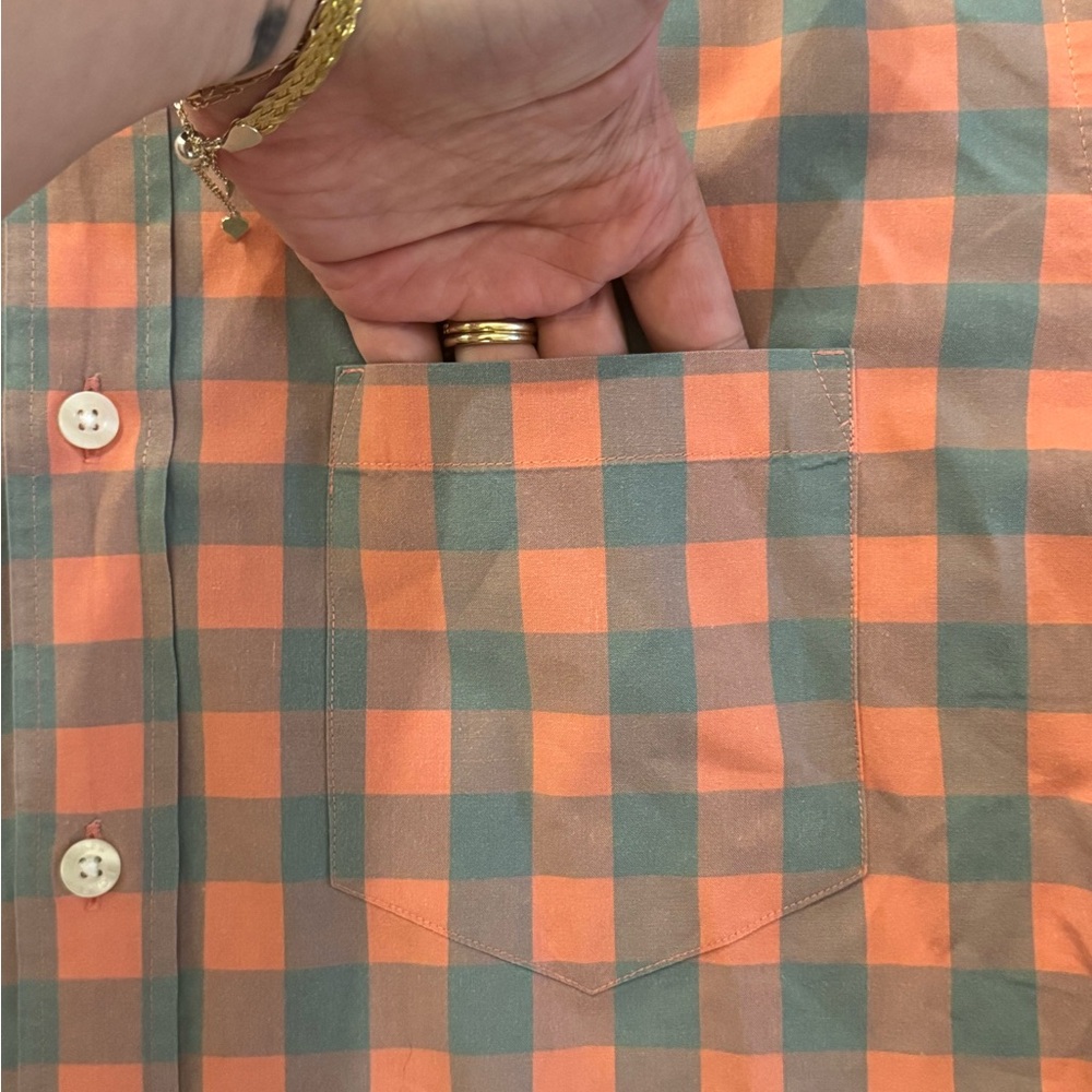 J.Crew Slim Fit Orange Green Plaid Check Button-Down Shirt | Men’s M - Picture 3 of 3
